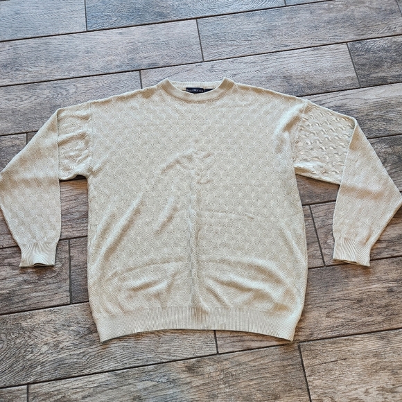 Barry Bricken Silk & Cotton Diamond Knit Sweater Cream L Quiet Luxury - Picture 2 of 7